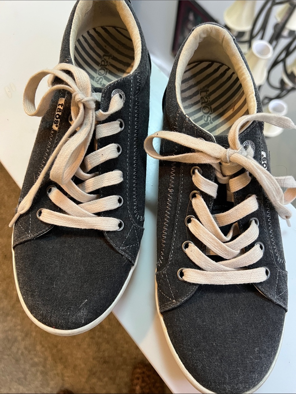 TAOS Black Canvas Sneakers with Cream Laces